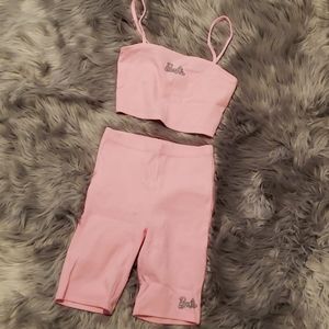 Barbie forever 21 biker shorts crop top set 2piece